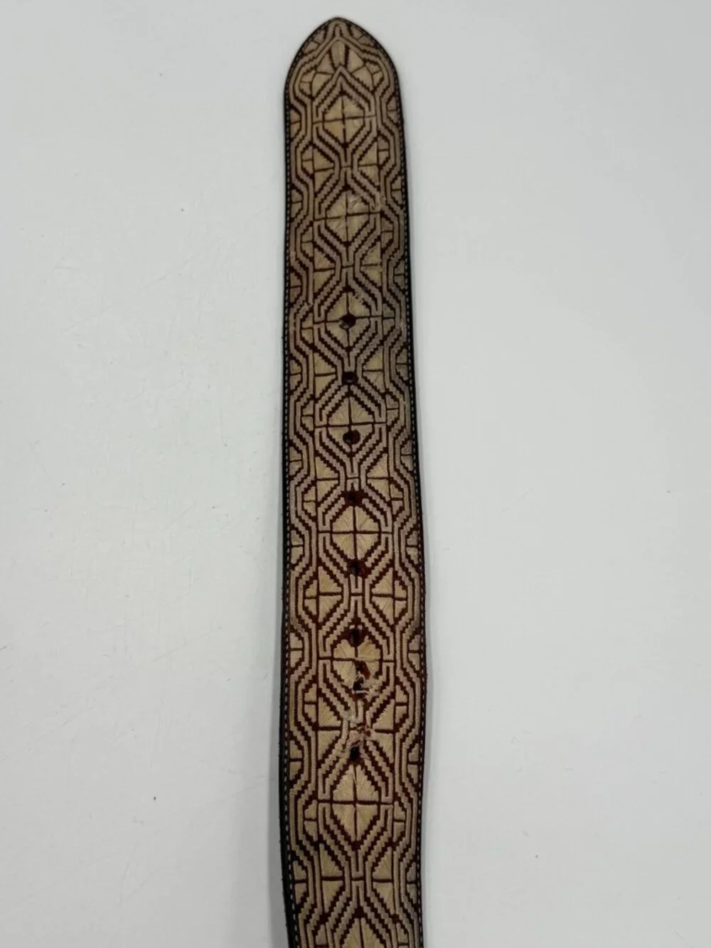 Mexican Embroidered Western Charro Belt Handcrafted Geometric Brown Sz 40 READ